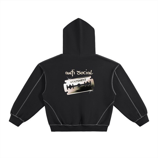 Anti Social Contrast-Stitched Boxy Fleece Hoodie