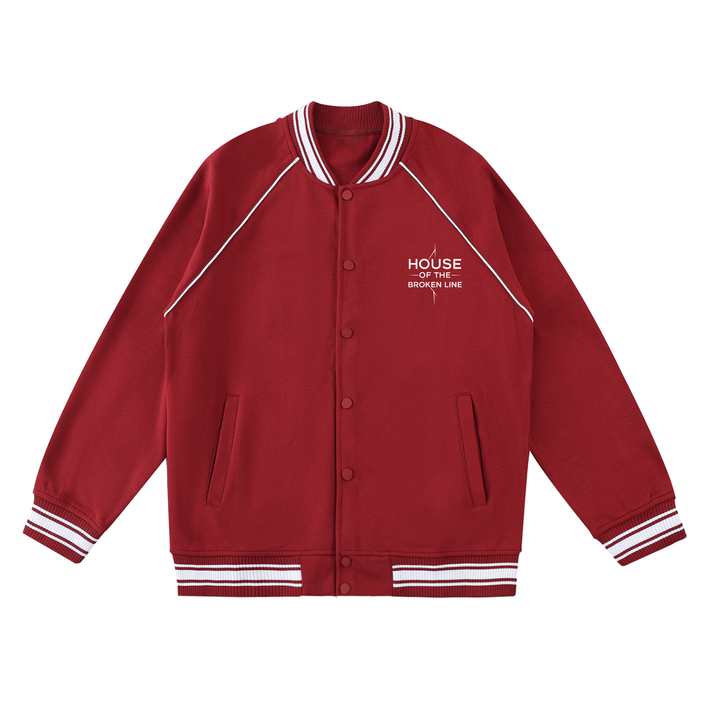 Red jacket with white accents on a white background